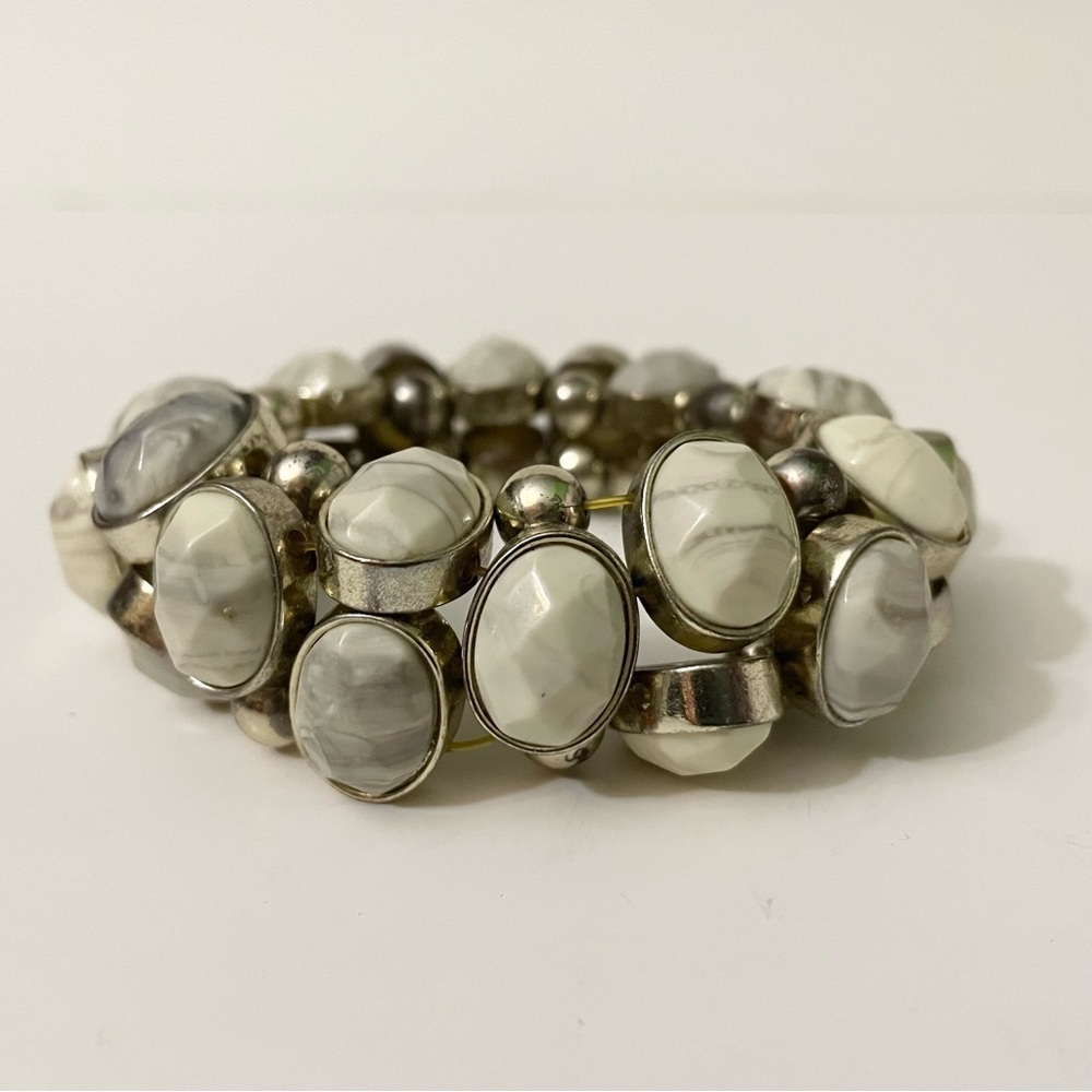 Neutral Two Row Stretch Statement Bracelet - Picture 5 of 11